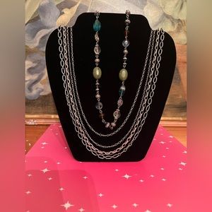 SILVER & GEM STONES MULTI STRAND NECKLACE